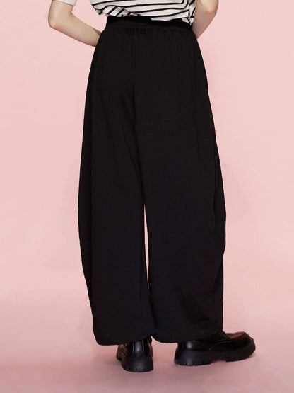 Elastic Waist Wide Leg Pants with Pockets (black/light grey/dark grey)-SMALL-XL