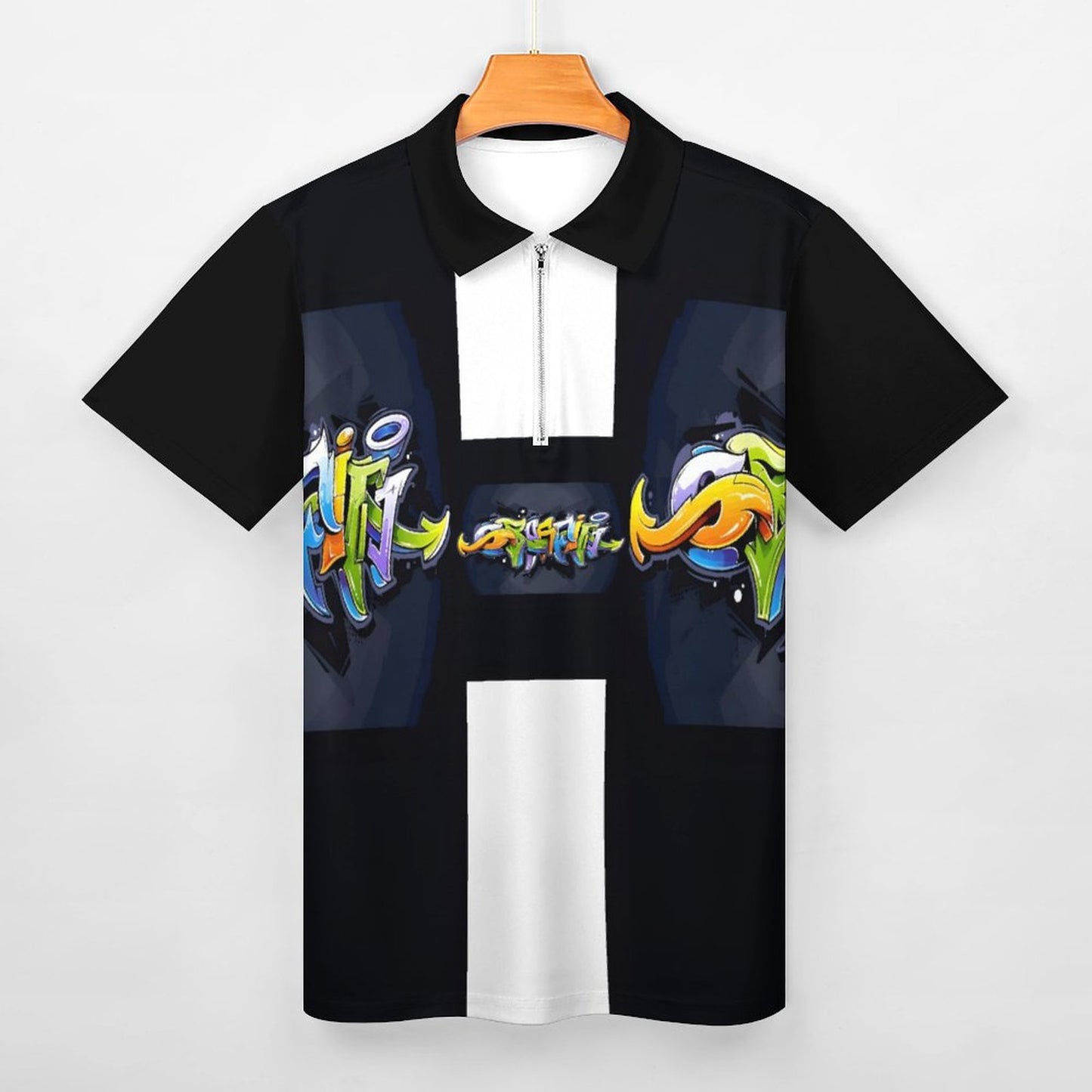 COLORFUL GRAFFITI Men's Short Sleeve POLO Shirt with Zipper-2XS-6XL