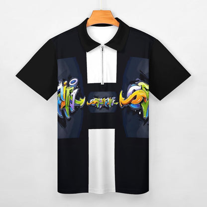 COLORFUL GRAFFITI Men's Short Sleeve POLO Shirt with Zipper-2XS-6XL
