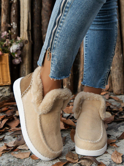Furry Suede Round Toe Flat slip on boots (navy/chocolate/black/gray/beige)