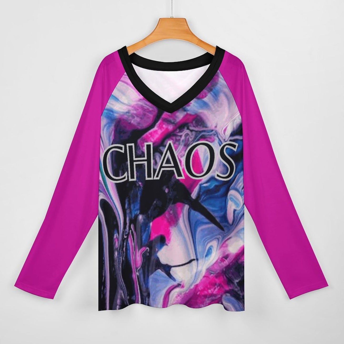 CHAOS V-neck Loose Long Sleeve T-shirt-SMALL-5XL