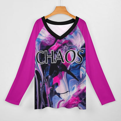 CHAOS V-neck Loose Long Sleeve T-shirt-SMALL-5XL