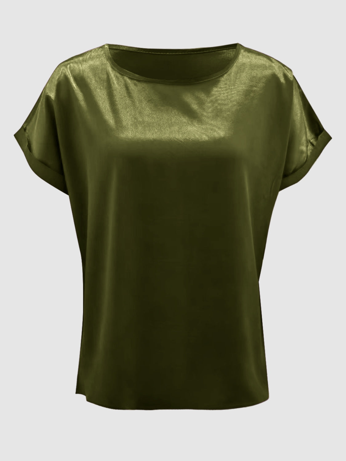 Satin Round Neck Short Sleeve Blouse (black/white/royal blue/lilac/pink/blue/burgundy/green)-SMALL-2XL