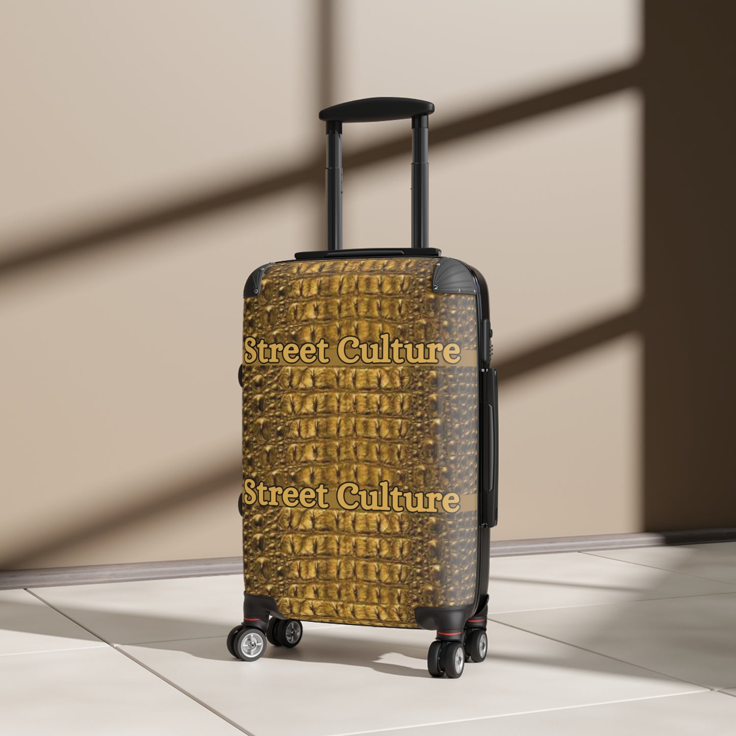 STREET CULTURE GOLD ALLIGATOR Print Suitcase (with lock/4 double swivel wheels/inner pockets)-SMALL/MEDIUM/LARGE