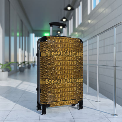 STREET CULTURE GOLD ALLIGATOR Print Suitcase (with lock/4 double swivel wheels/inner pockets)-SMALL/MEDIUM/LARGE