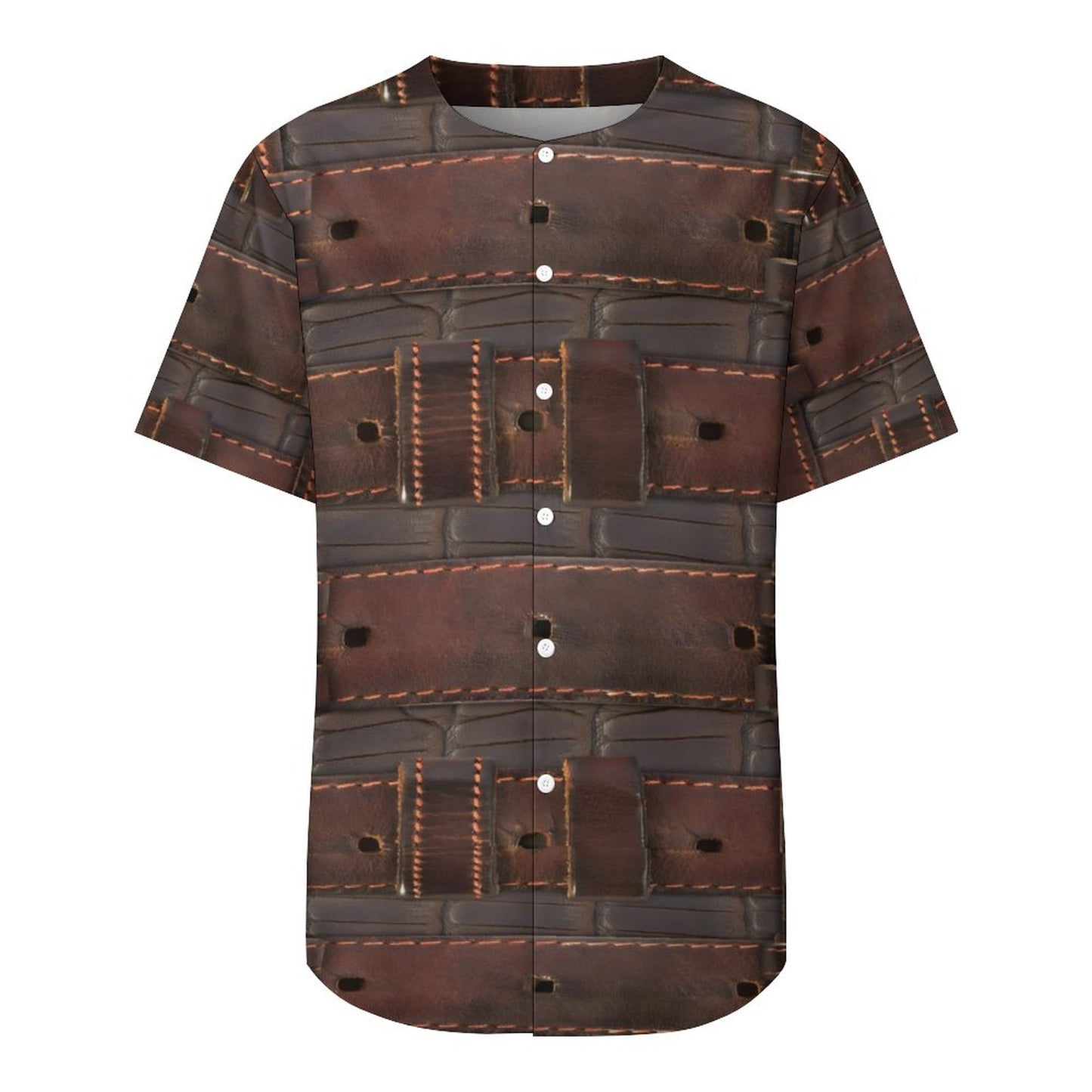 RUGGED LEATHER BUCKLE Print Collarless Shirt-XS-4XL