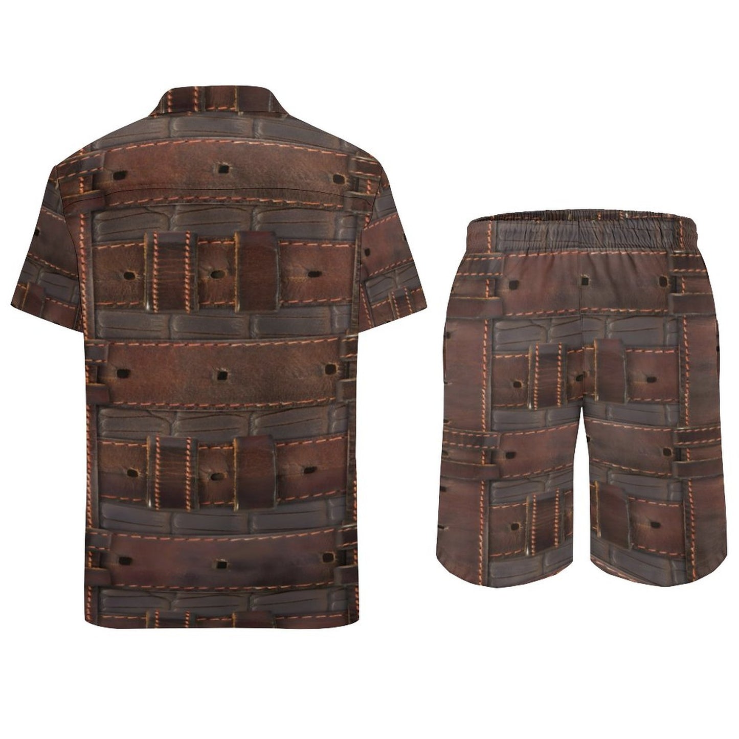 RUGGED LEATHER BUCKLE Print Hawaiian Short Suit for Men-XS-3XL