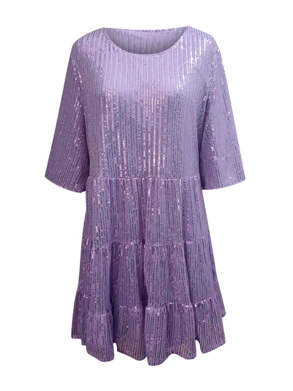 Full Size Sequin Round Neck Half Sleeve Mini Dress-SMALL-3XL (Many colors)
