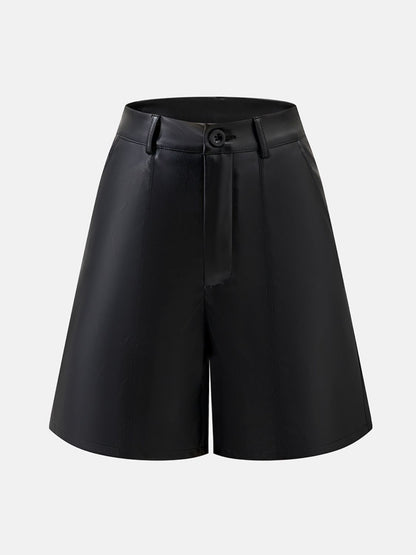 PU Leather High Rise Shorts (black/brown/burgundy)-SMALL-XL
