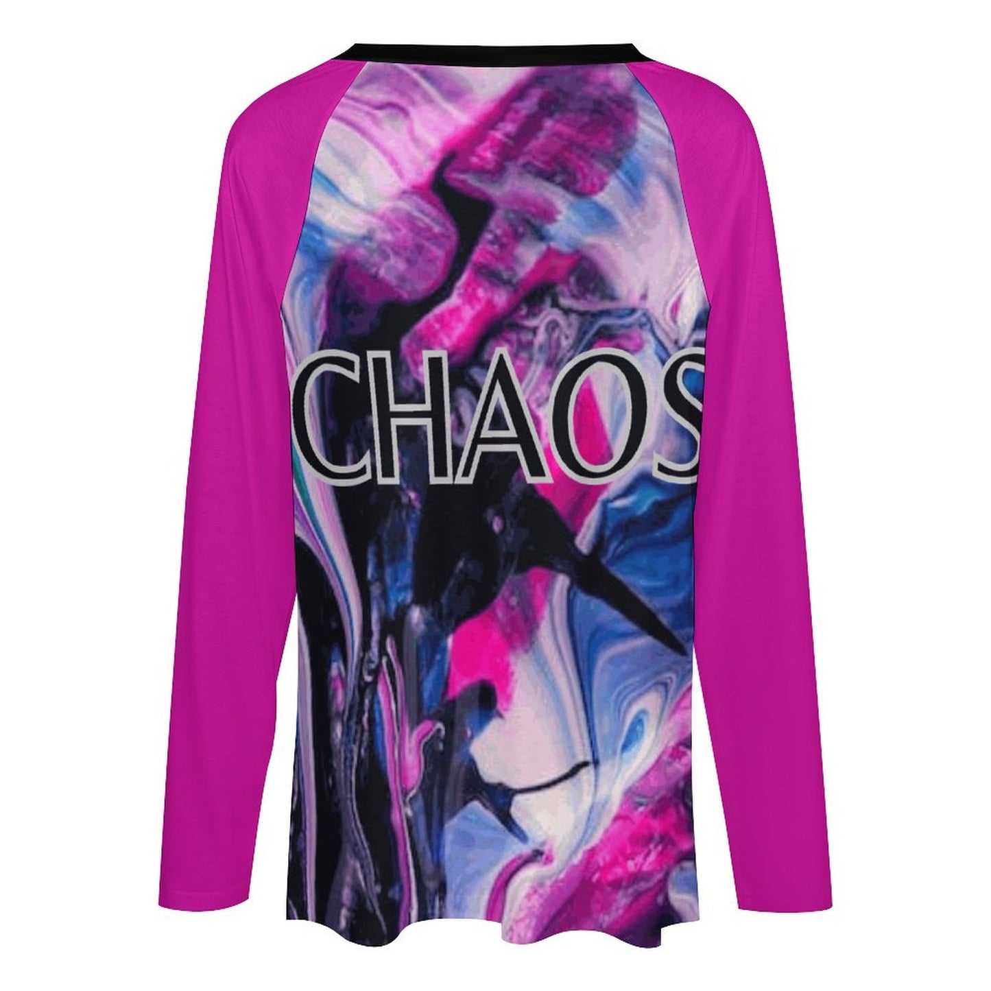 CHAOS V-neck Loose Long Sleeve T-shirt-SMALL-5XL