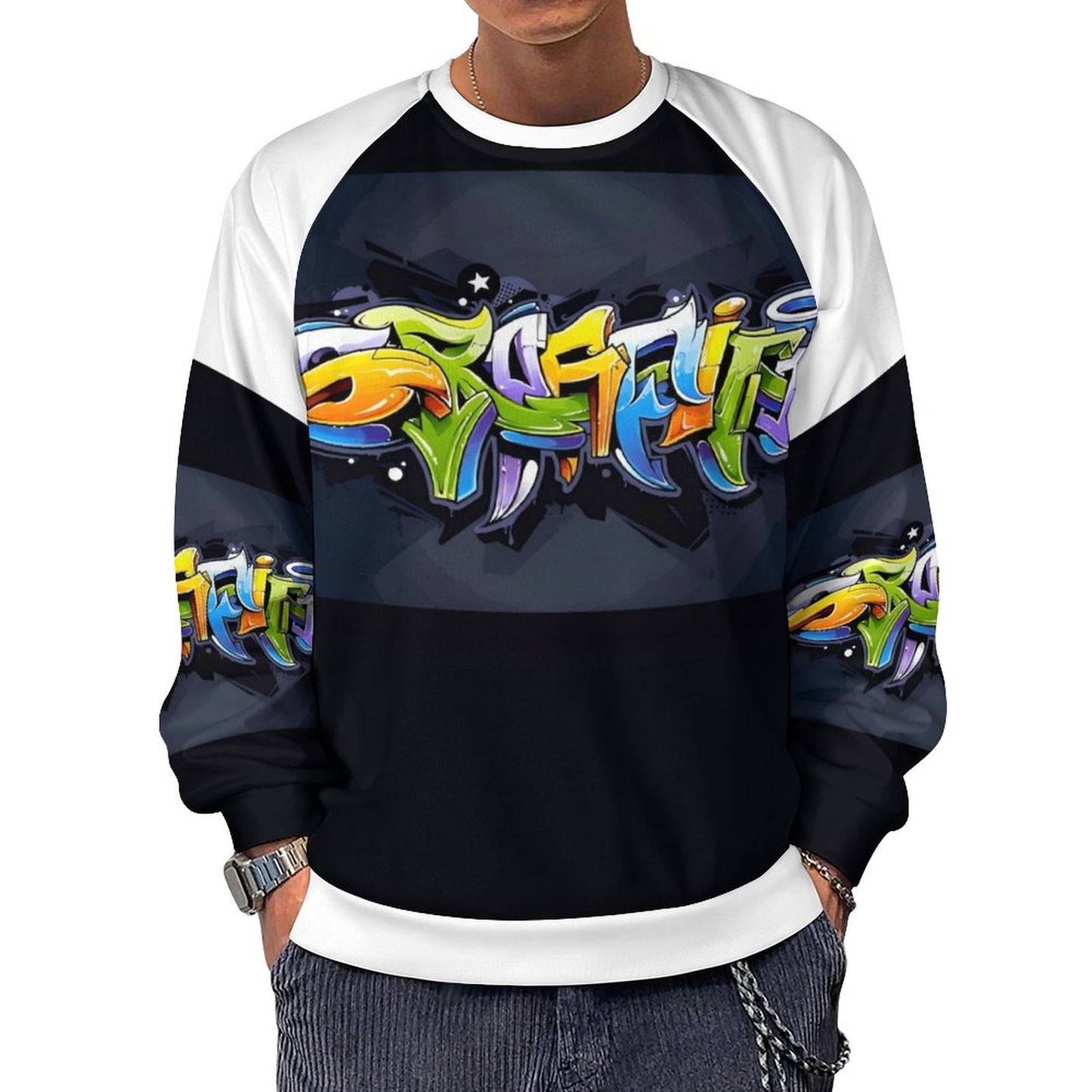 COLORFUL GRAFFITI Men's Crewneck Raglan Sweatshirt-SMALL-5XL