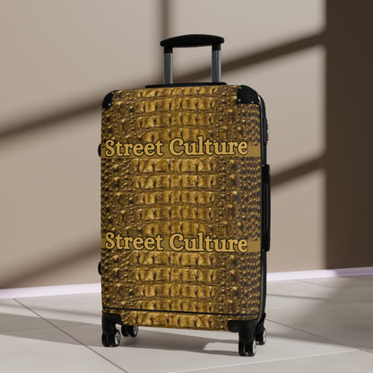 STREET CULTURE GOLD ALLIGATOR Print Suitcase (with lock/4 double swivel wheels/inner pockets)-SMALL/MEDIUM/LARGE
