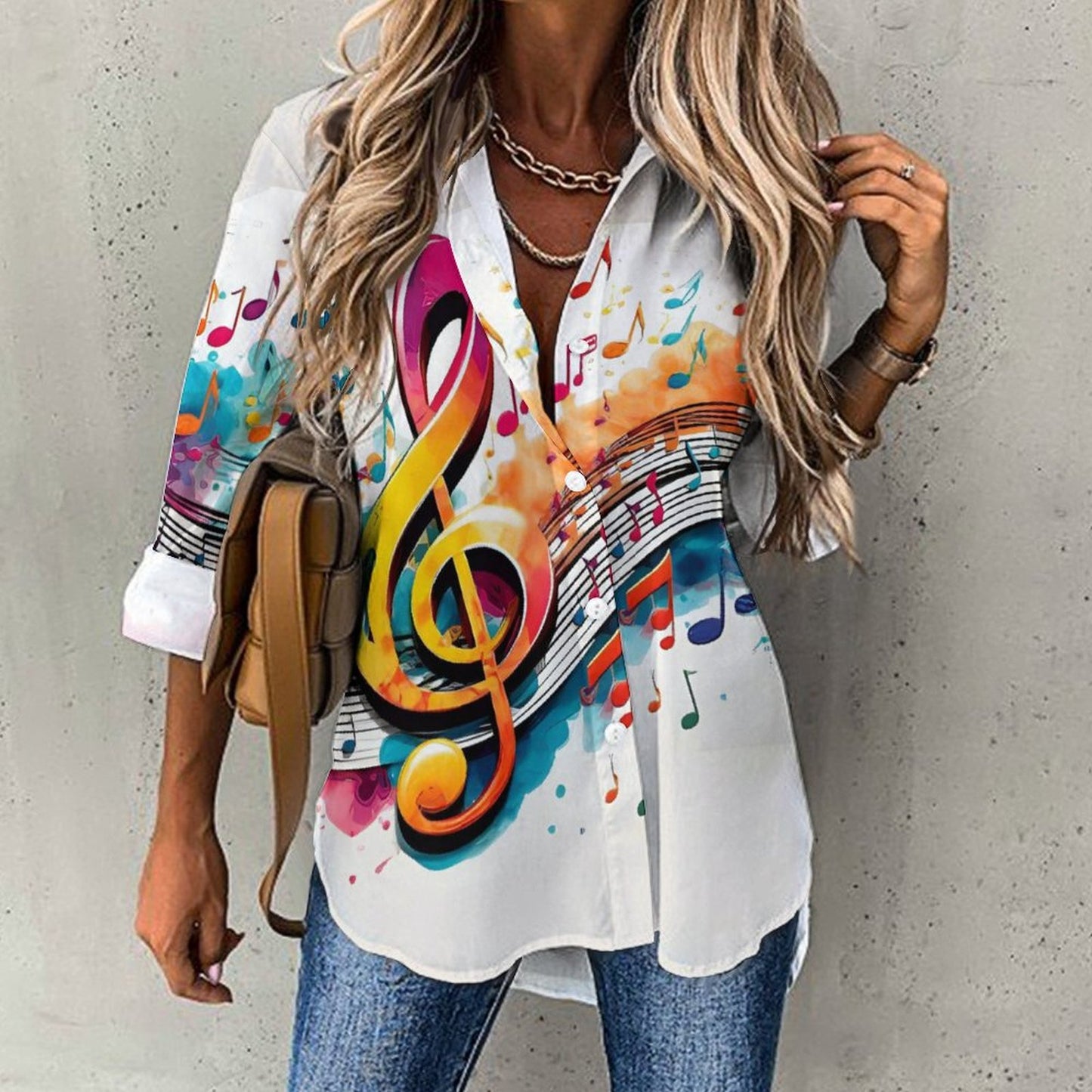MUSIC GRAFFITI Women's Irregular Shirt-*SMALL-8XL