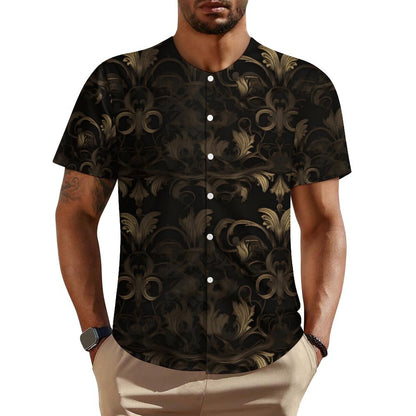 BLACK & GOLD ACCENT COLLARLESS Shirt-*XS-4XL