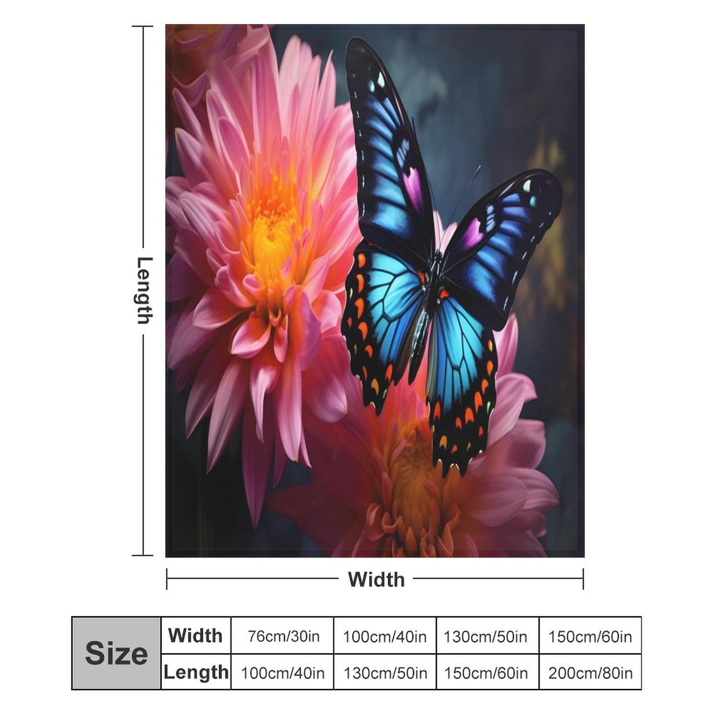 BLUE BUTTERFLY Flannel Throw Blanket-60"x80"