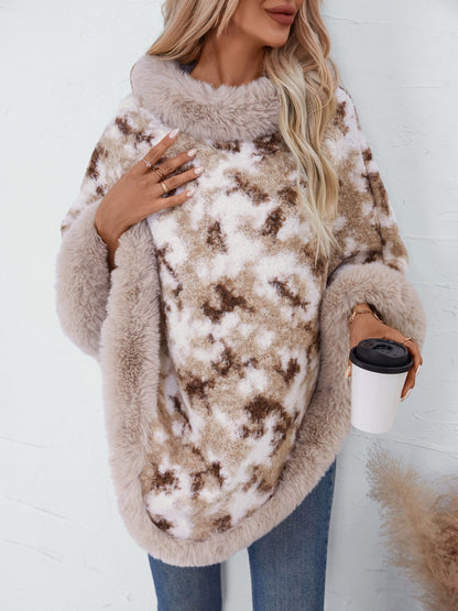 Furry Contrast Three-Quarter Poncho (many colors)