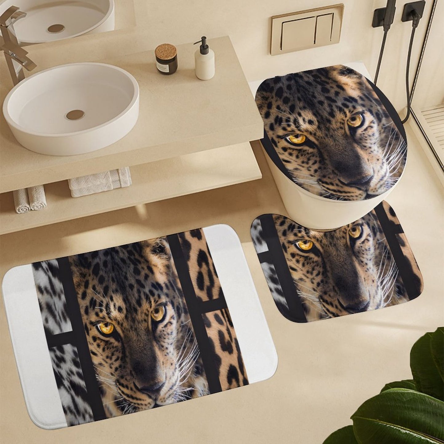 Shower Curtain Set with 3 Rugs
