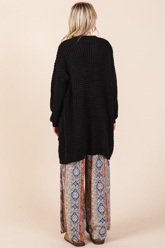 Mittoshop Open Front Long Sleeve Longline Cardigan-S/M/L