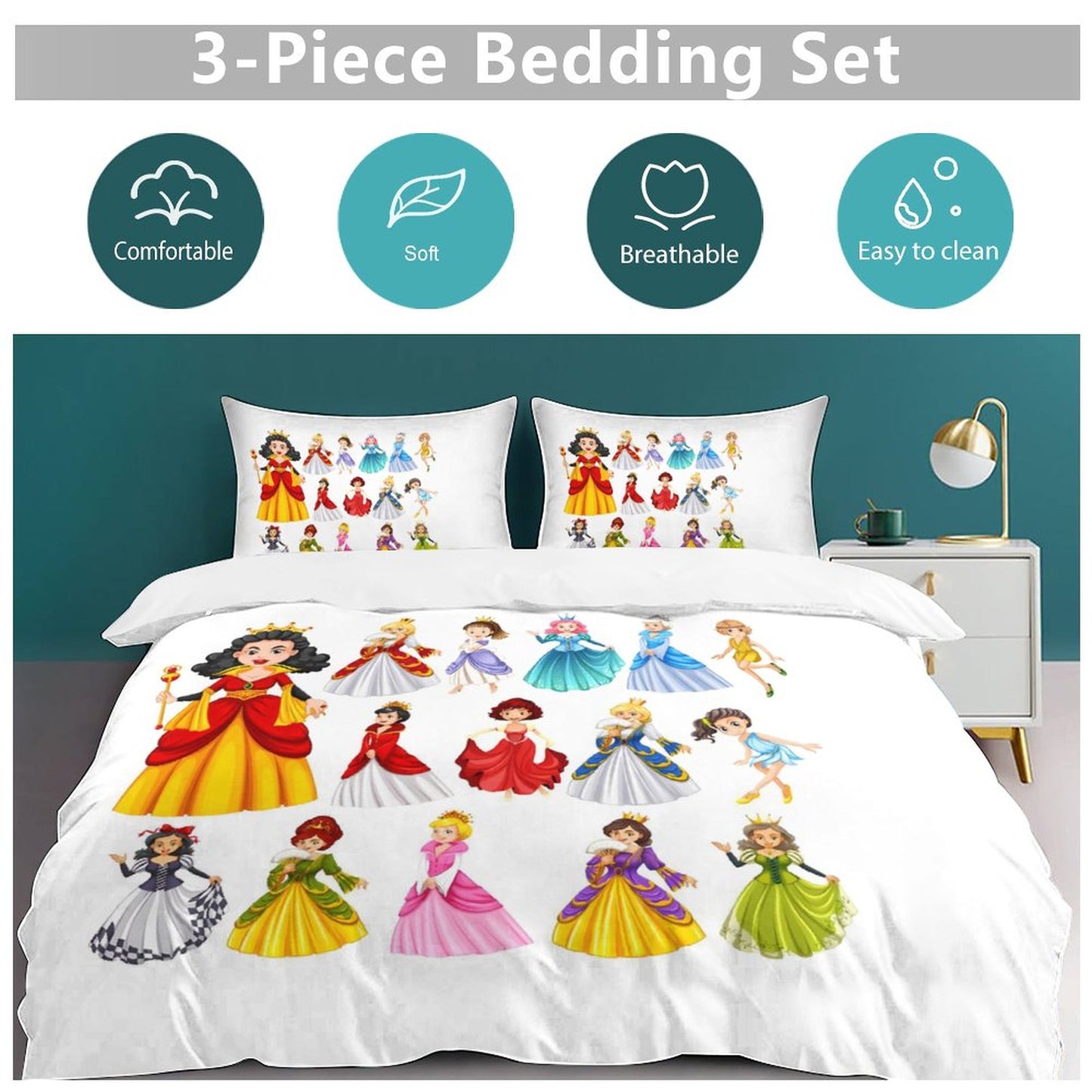3-Piece Bedding Set-90"x90"/ 229x229cm (Dual-sided Printing)