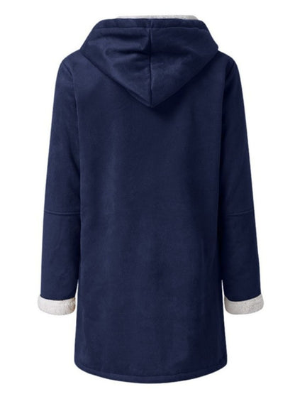 Full Size Pocketed Long Sleeve Hooded Toggle Jacket (many colors) -*SMALL-5XL