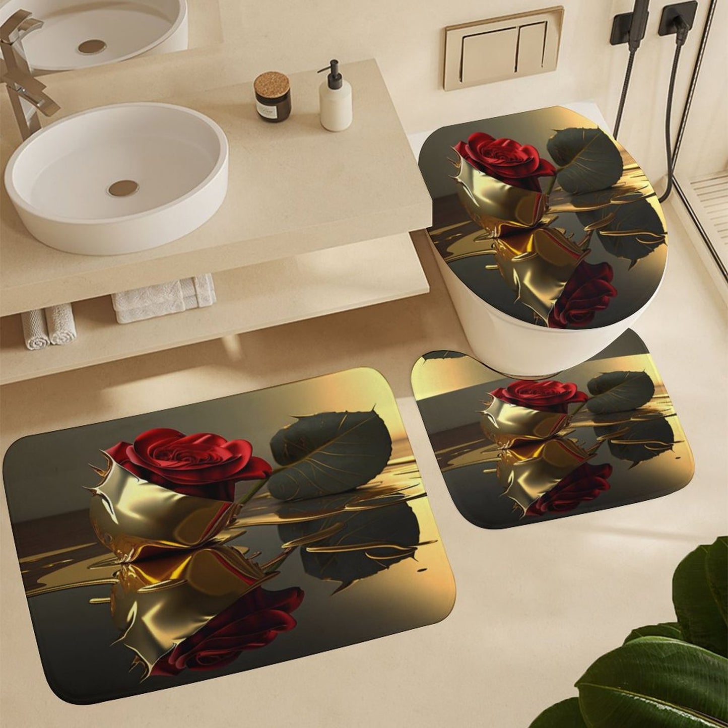 Shower Curtain Set with 3 Rugs