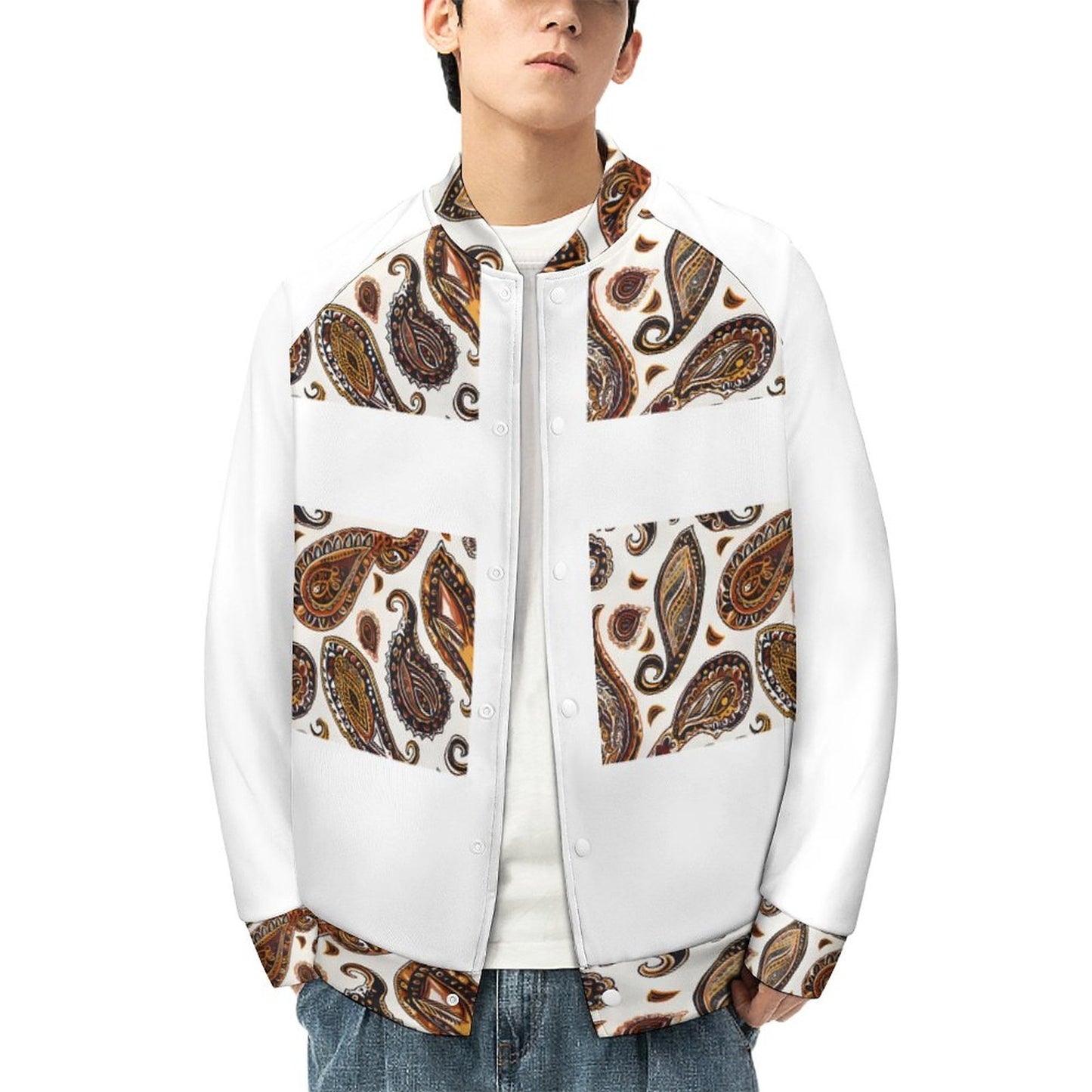 ORANGE PAISLEY Men's Baseball Jacket-*2XS-6XL
