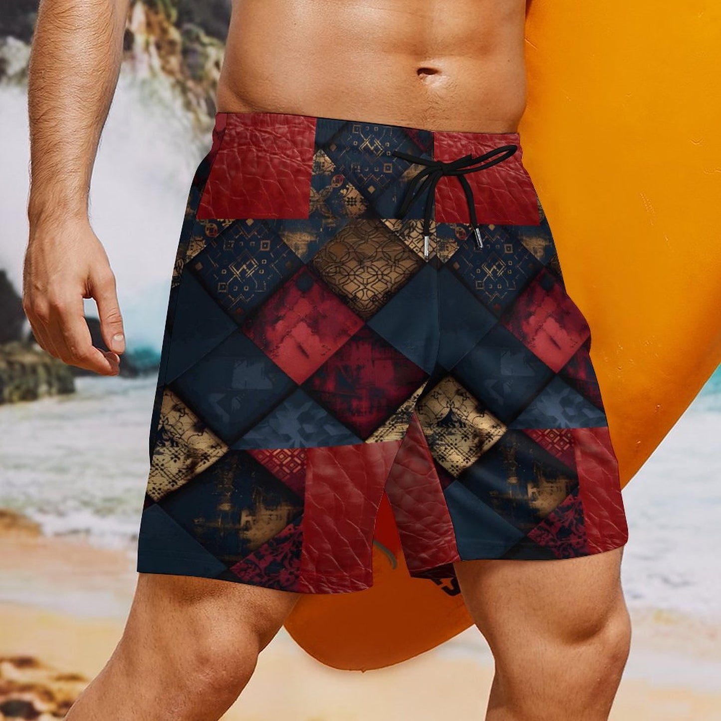TRIANGLES & LEATHER Men's Hawaiian shorts with 4 Pockets-SMALL-3XL