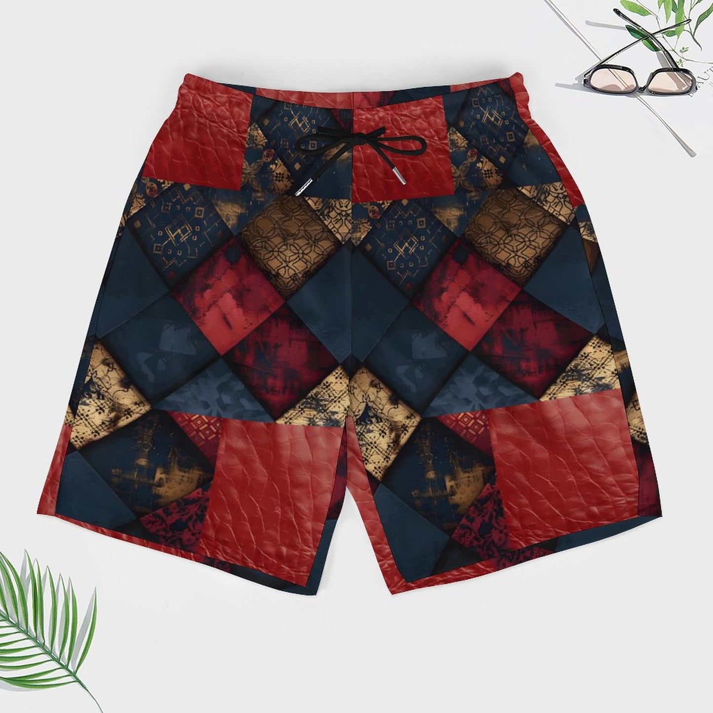 TRIANGLES & LEATHER Men's Hawaiian shorts with 4 Pockets-SMALL-3XL