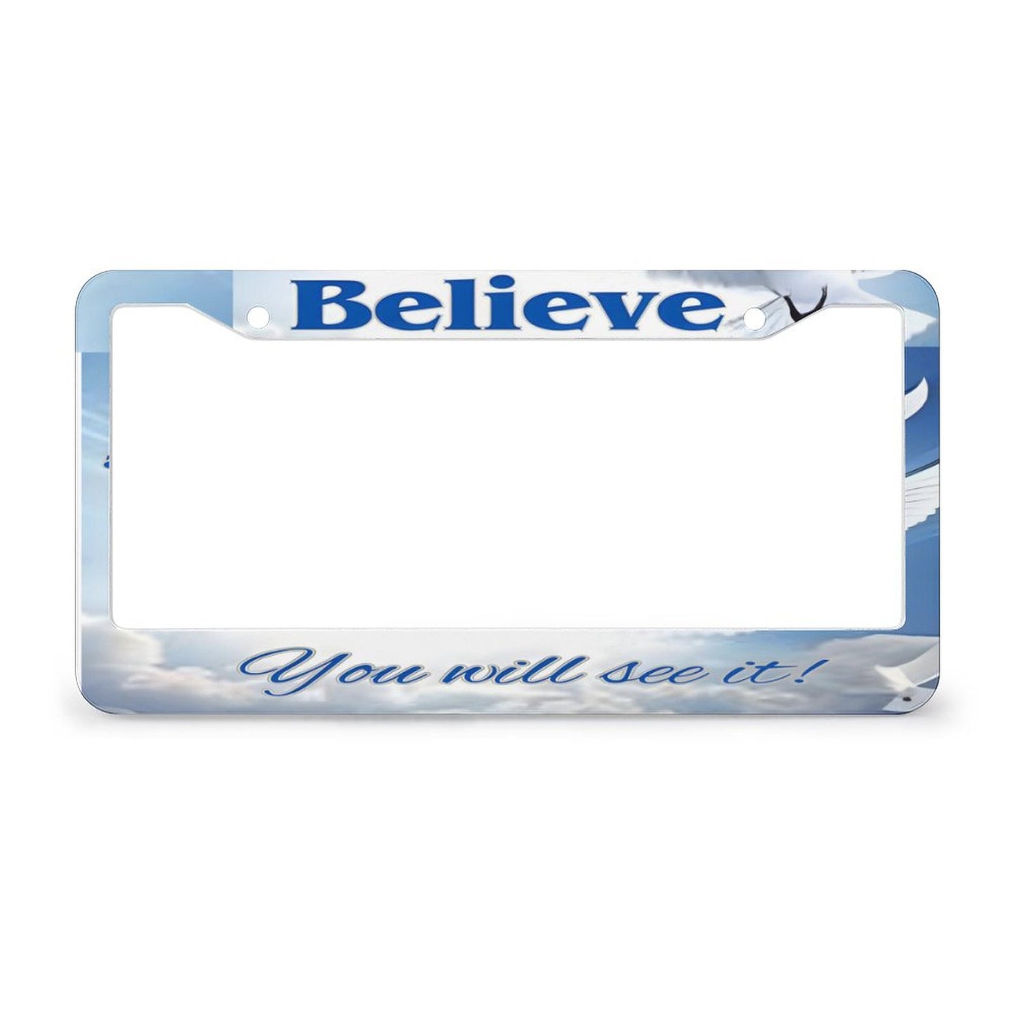 License Plate Frames with 2 Round Holes (1 Pair)-BELIEVE
