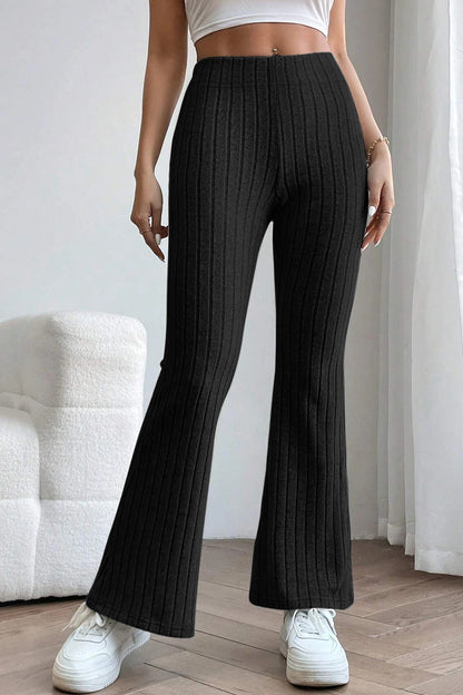 0N SALE:::Full Size Ribbed High Waist Flare Pants (black/blue/teal/grey)-SMALL-3XL
