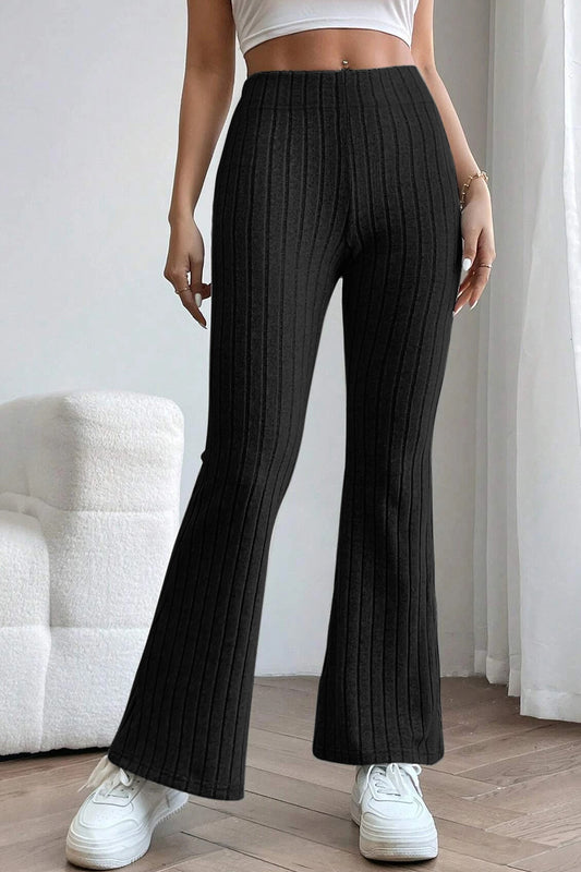 0N SALE:::Full Size Ribbed High Waist Flare Pants (black/blue/teal/grey)-SMALL-3XL