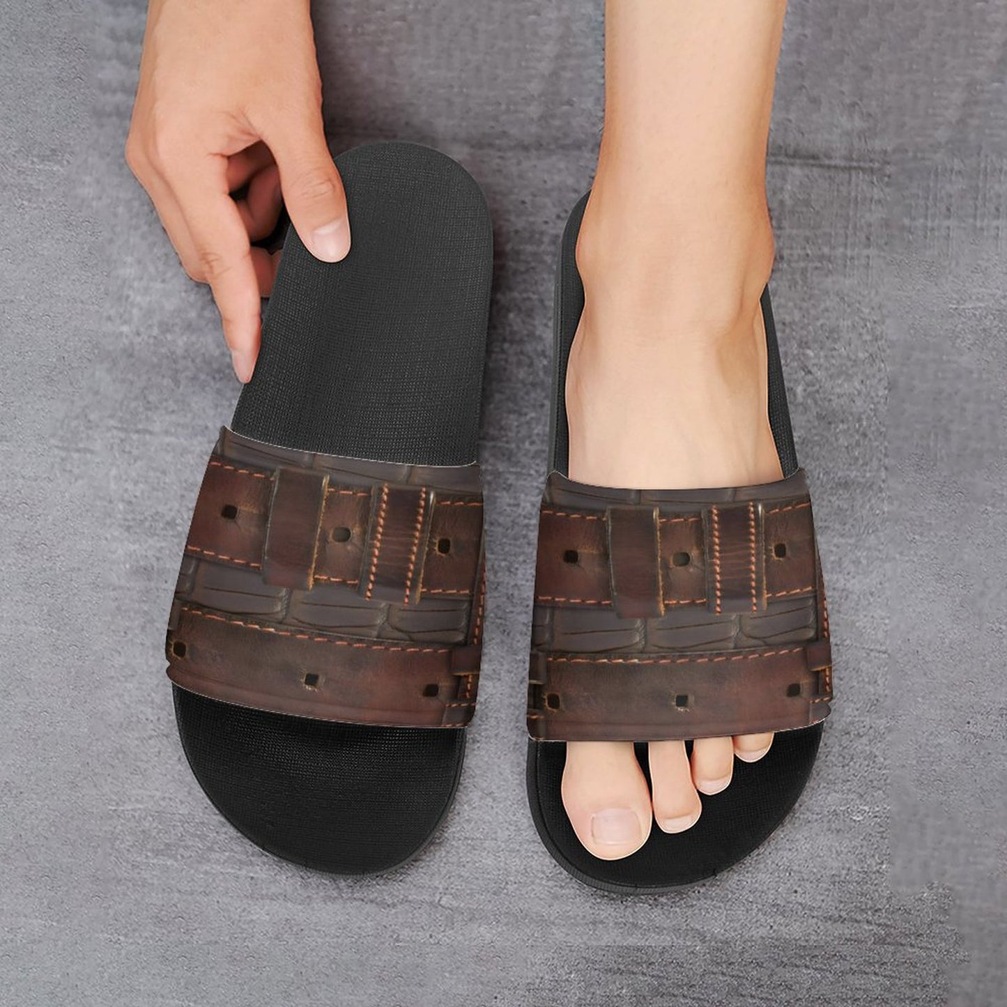 RUGGED LEATHER BUCKLE PRINT Unisex PVC Slippers