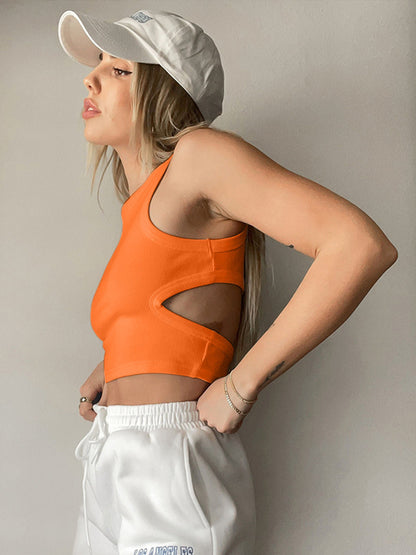 Cutout Round Neck Tank-*XS-L (white/gray/moss/orange/black/caramel/mid green/lemon/lavender)