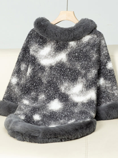 Furry Contrast Three-Quarter Poncho (many colors)
