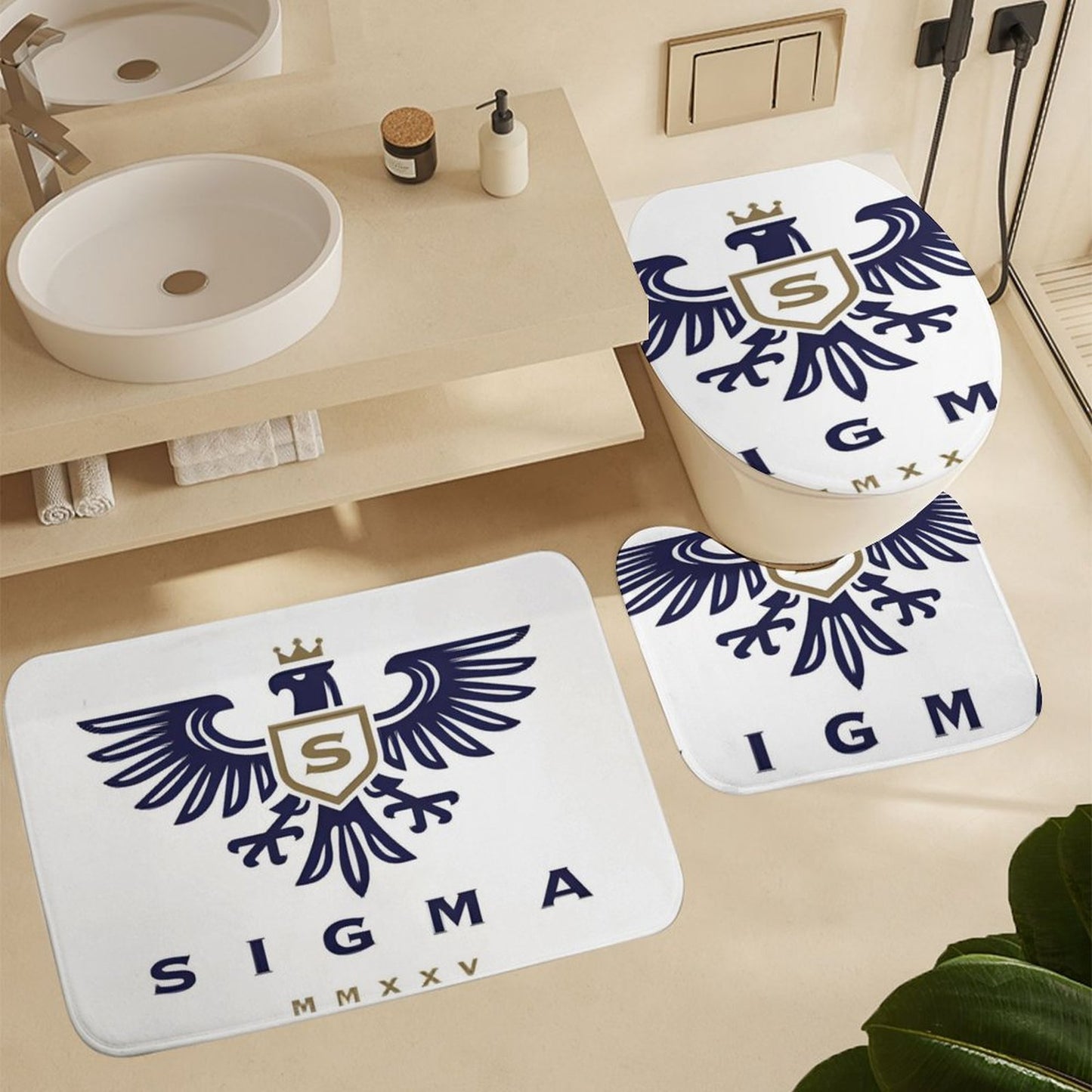 Shower Curtain Set with 3 Rugs
