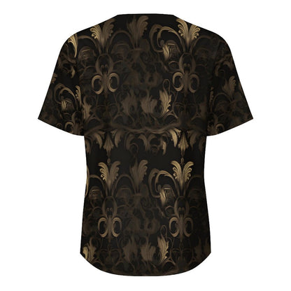 BLACK & GOLD ACCENT COLLARLESS Shirt-*XS-4XL