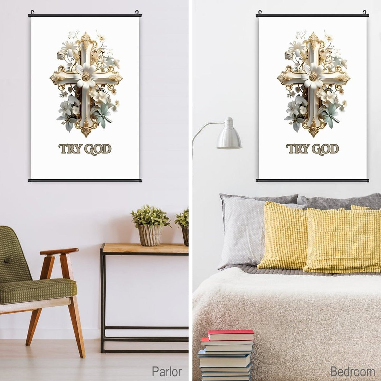 Canvas Hanging Poster with Scrolls-16"x24"/ 40x60cm-TRY GOD