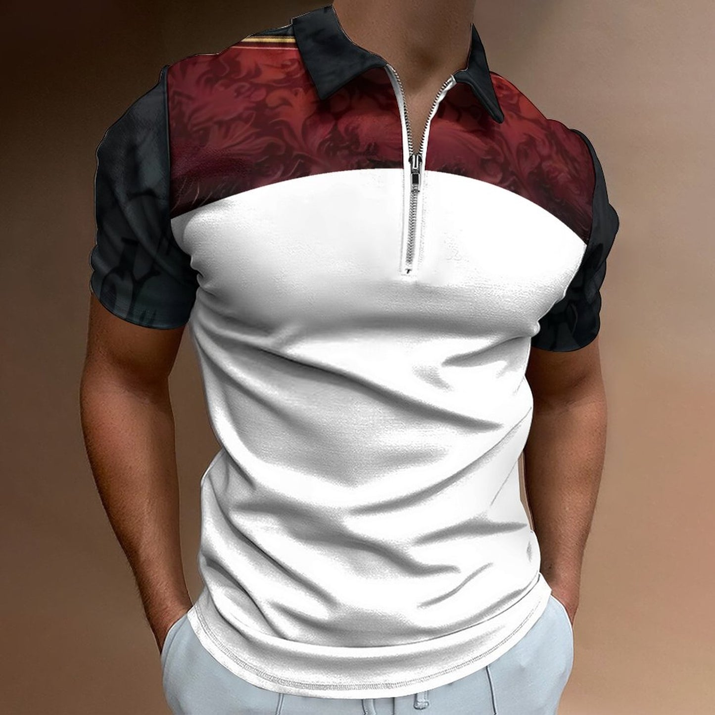 Men's Short Sleeve POLO Shirt with Zipper B470 (All-Over Printing)