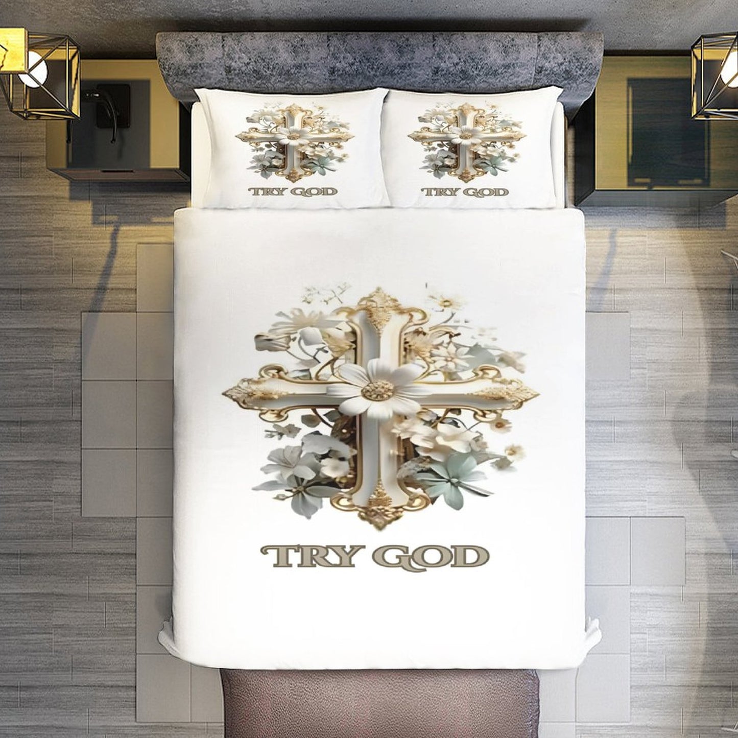 QUEEN 3-Piece Bedding Set-90"x90"/ 229x229cm (Dual-sided Printing)-TRY GOD