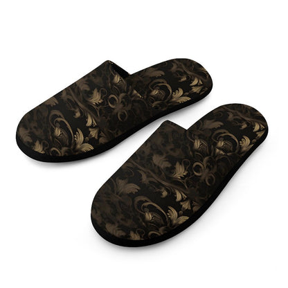 BLACK & GOLD ACCENT Flannel Men's Cotton Slippers