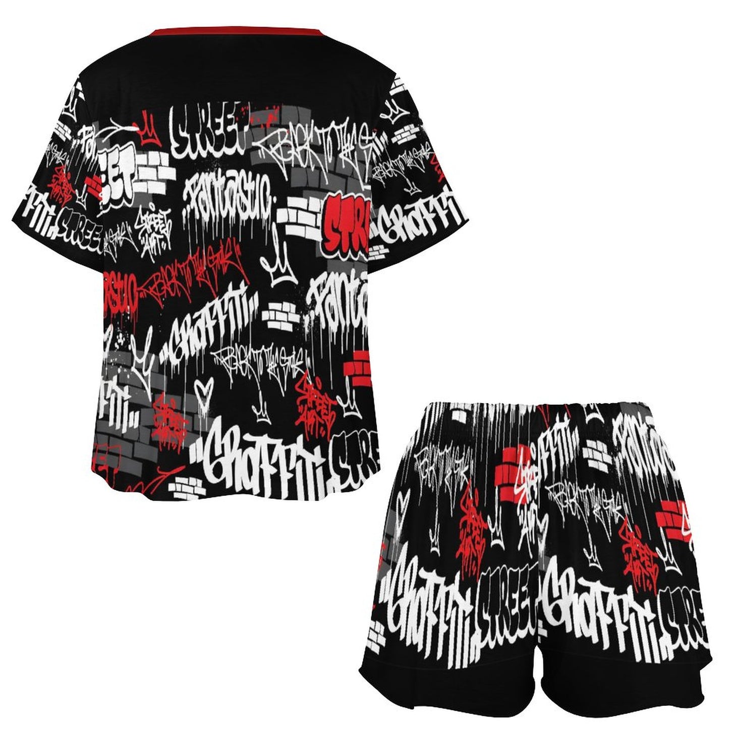 B/R/W GRAFFITI Short Sleeve Loungewear Set