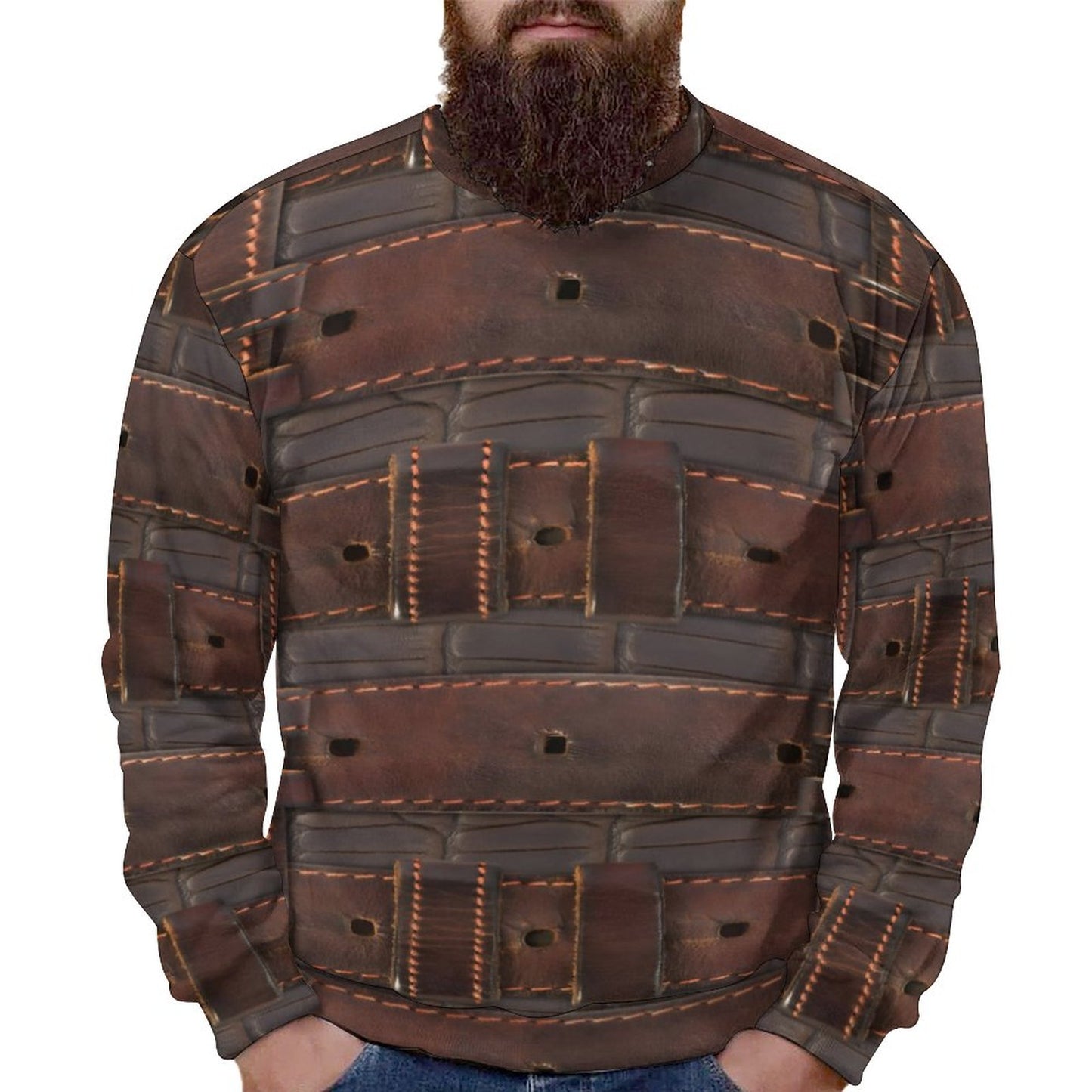 RUGGED LEATHER BUCKLE Print Round Neck Men's Sweatshirt-SMALL-5XL