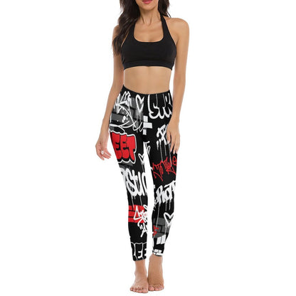 B/R/W GRAFFITI Hot Yoga Pants for Women
