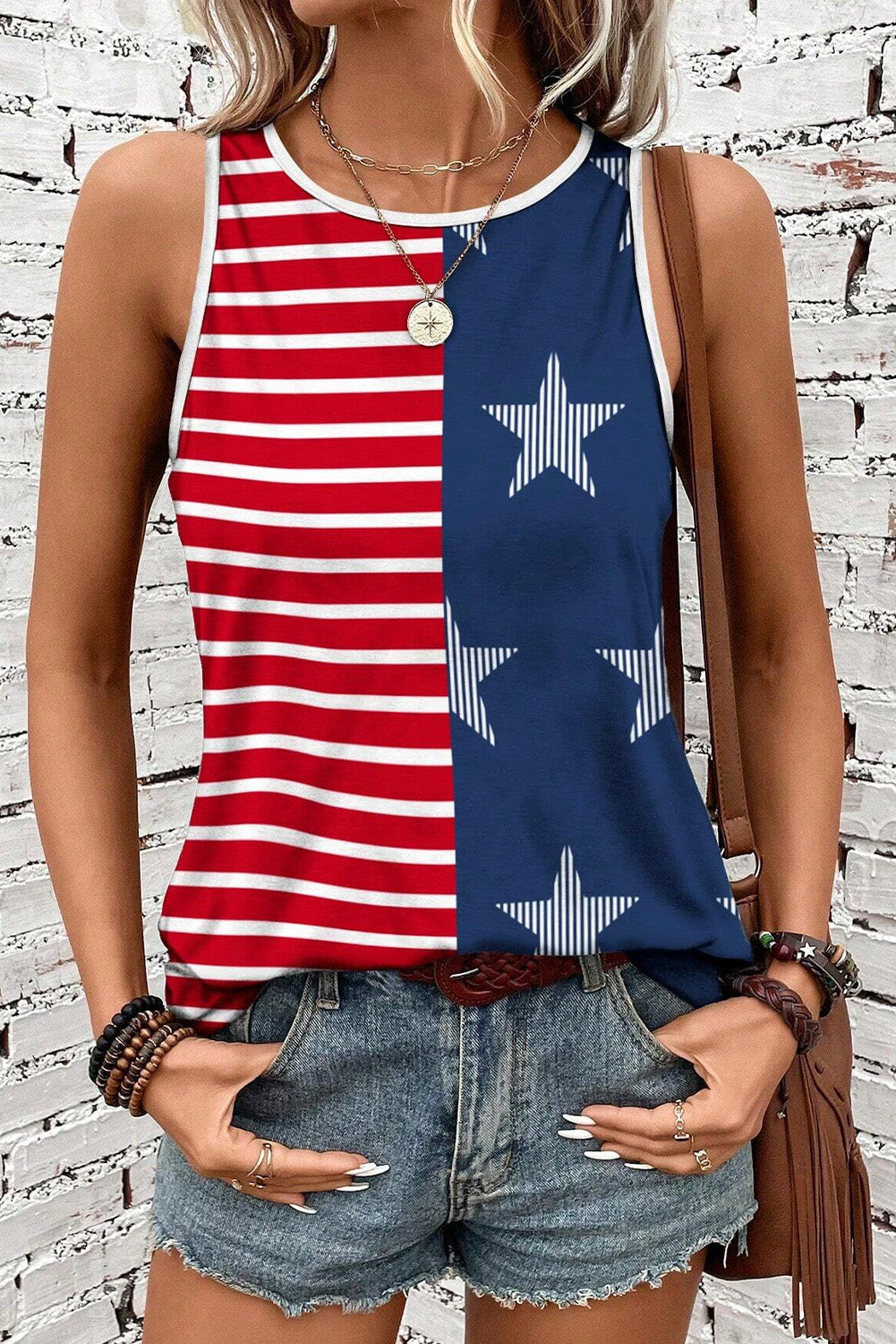 US Flag Round Neck Tank-SMALL-XL