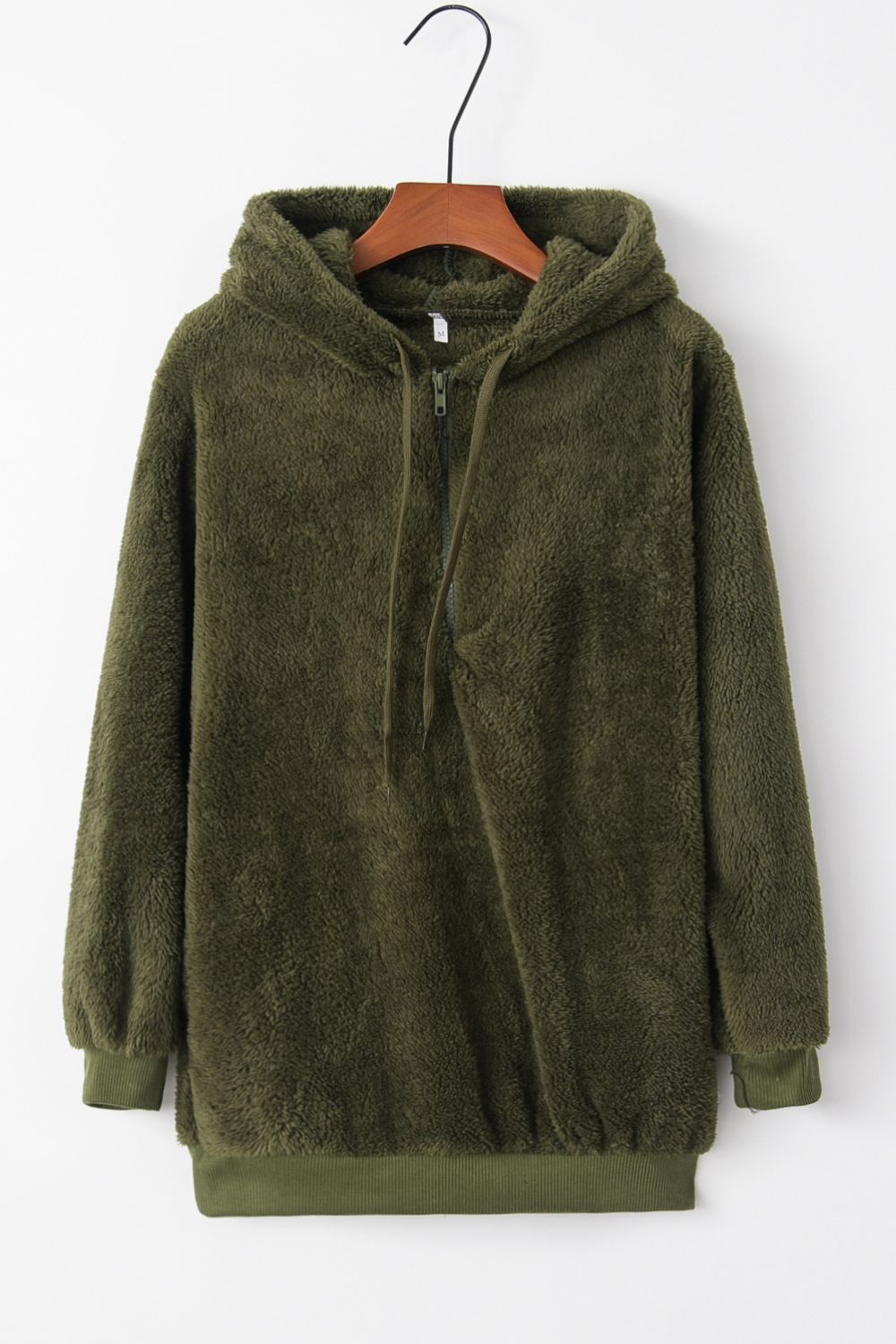 Full Size Quarter-Zip Drawstring Teddy Hoodie (many colors)-SMALL-3XL
