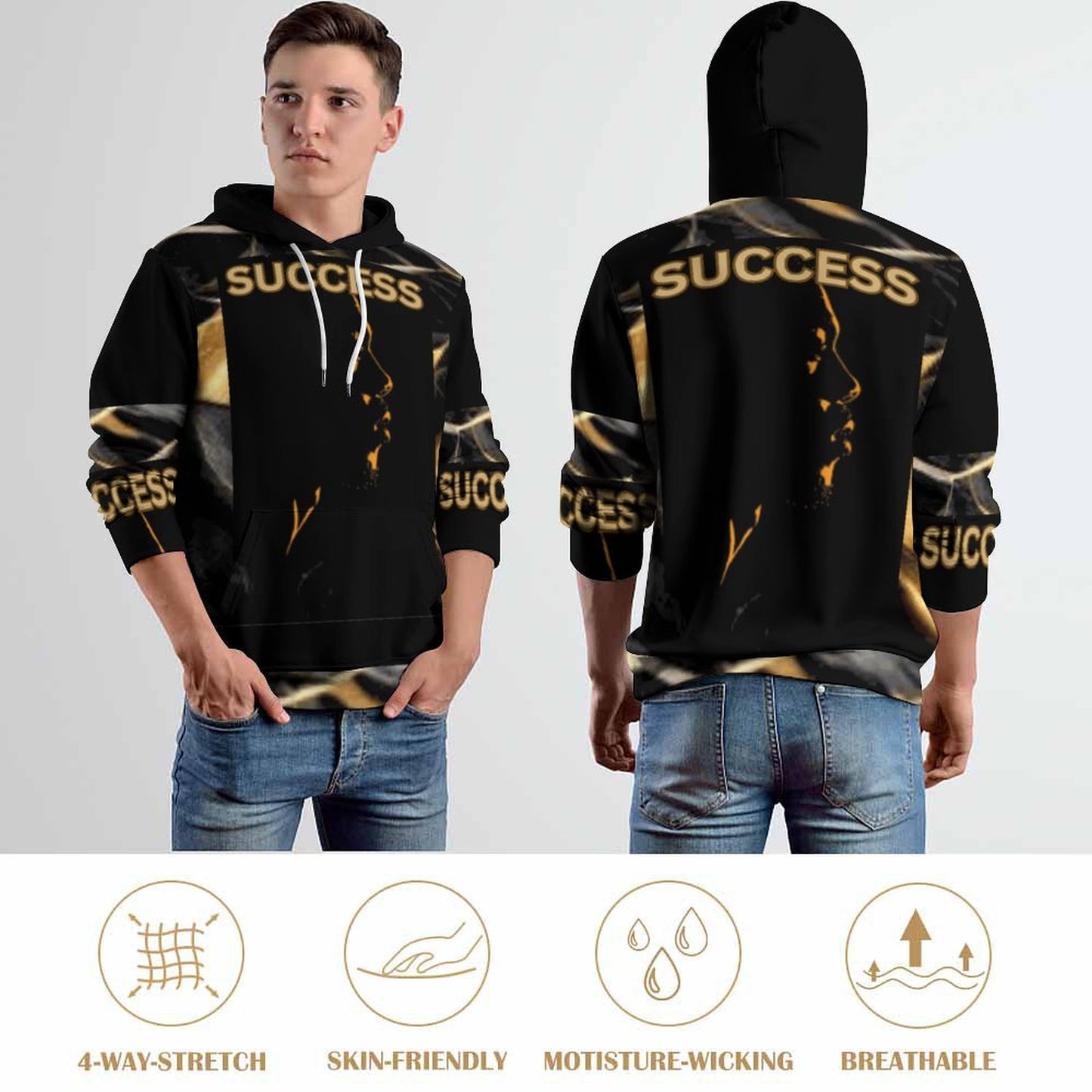 230gsm Men's Cool Hoodie with Double-layer Cap (All-Over Printing)