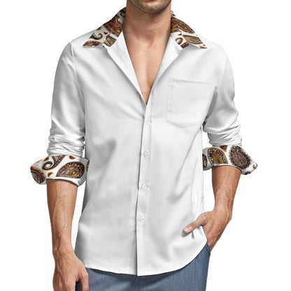 ORANGE PAISLEY Men's Long Sleeve Shirt with Pocket-*XS-6XL