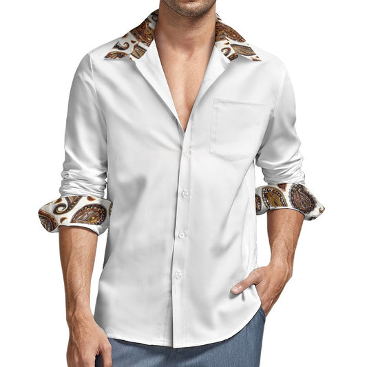 ORANGE PAISLEY Men's Long Sleeve Shirt with Pocket-*XS-6XL