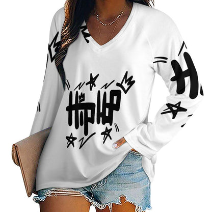 V-neck Loose Long Sleeve T-shirt TLREV2 (All-Over Printing)