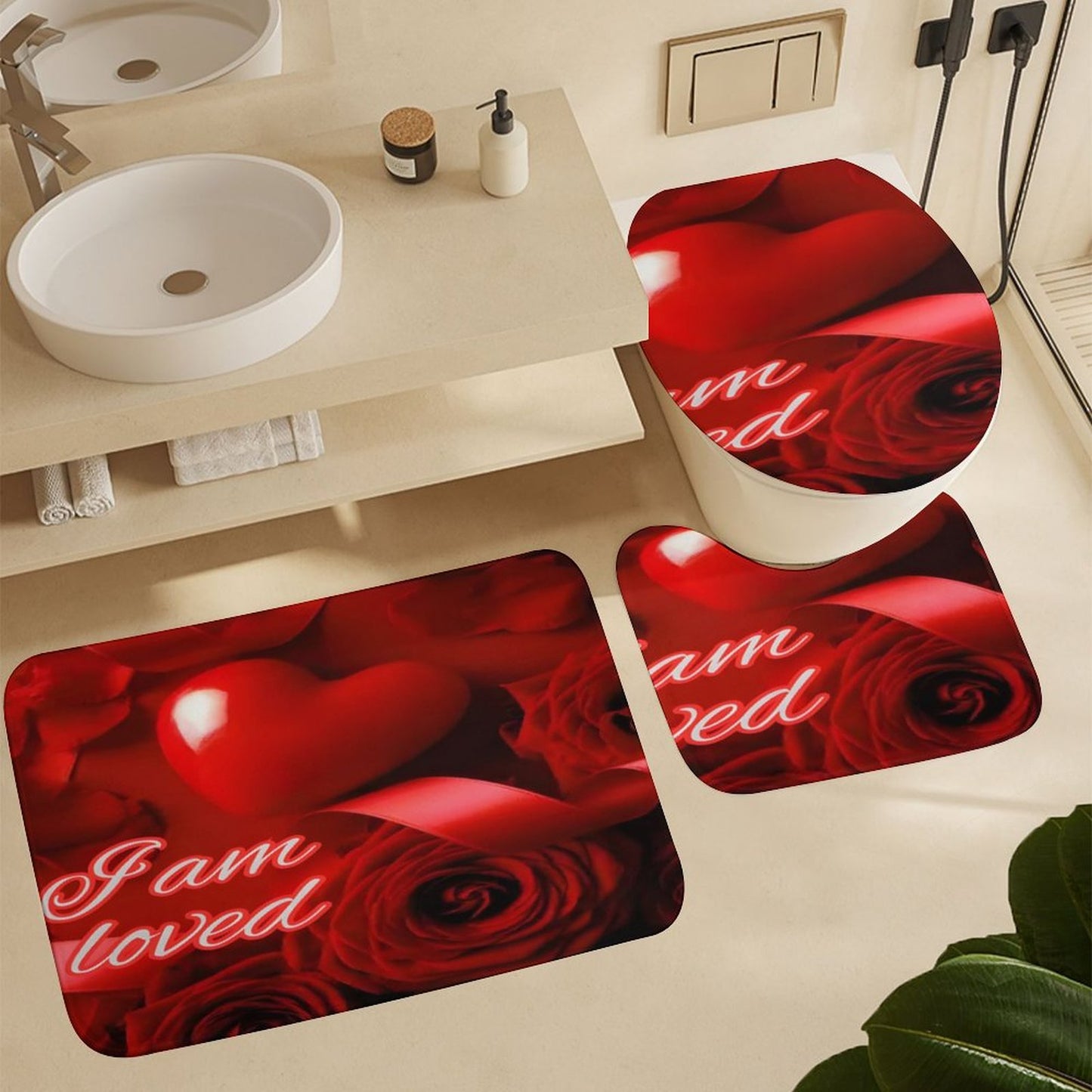 Shower Curtain Set with 3 Rugs